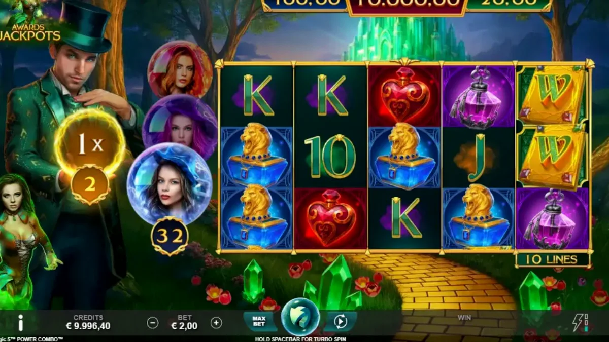 Tampilan visual slot Book of Oz Magic 5 Power Combo dengan tema fantasi