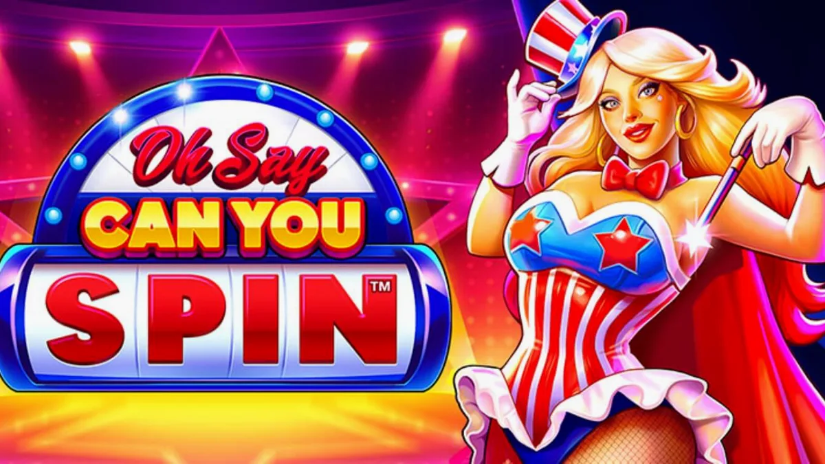Tampilan visual slot Oh Say Can You Spin dengan tema patriotik dan roda bonus